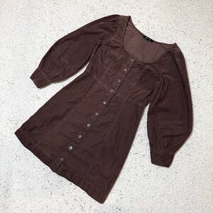 Madewell Brown Button-Front Mini Dress with Puff Sleeves Size 0